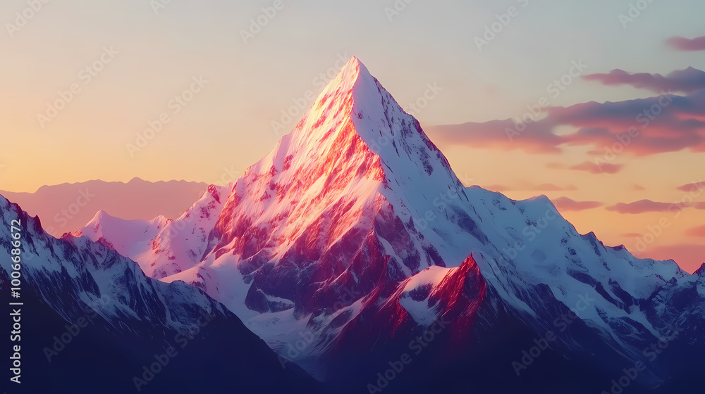 Mountain peak of the tibetan snow-capped mountains, a beautiful panorama of the mountains at sunset of the day, generative ai. Mountain Peak. Illustration Mountain peak of the tibetan snow-capped mountains, a beautiful panorama of the mountains at sunset of the day, generative ai. Mountain Peak. Illustration