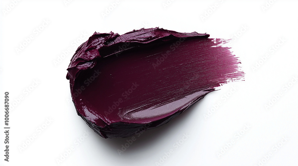 a single, elegant swatch of plum wine lipstick on white background, with soft color gradients and subtle sheen to highlight the texture and glossiness of lip makeup a single, elegant swatch of plum wine lipstick on white background, with soft color gradients and subtle sheen to highlight the texture and glossiness of lip makeup