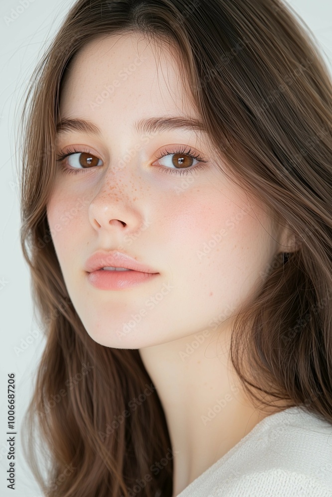 Natural Beauty Portrait of a Woman with Freckles and Soft Expression Natural Beauty Portrait of a Woman with Freckles and Soft Expression