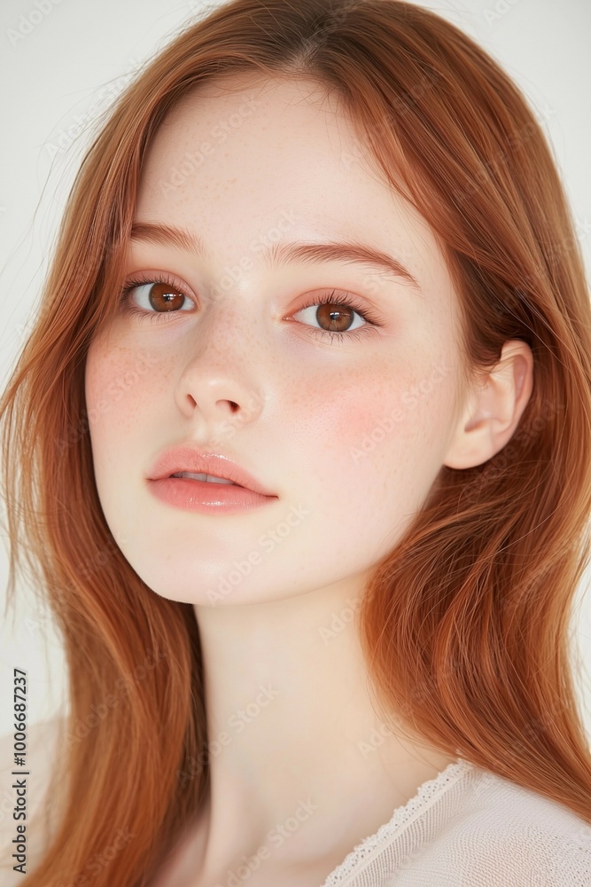 Natural Beauty Portrait of a Woman with Freckles and Soft Expression Natural Beauty Portrait of a Woman with Freckles and Soft Expression