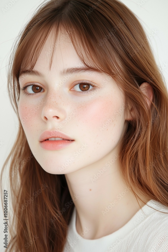 Natural Beauty Portrait of a Woman with Freckles and Soft Expression Natural Beauty Portrait of a Woman with Freckles and Soft Expression