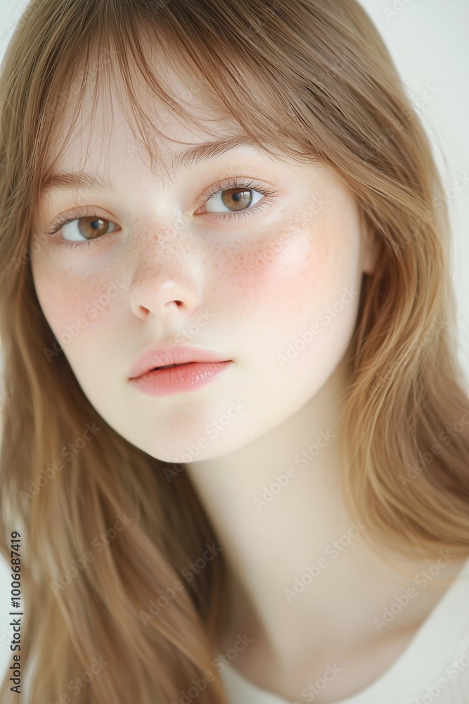 Natural Beauty Portrait of a Woman with Freckles and Soft Expression Natural Beauty Portrait of a Woman with Freckles and Soft Expression