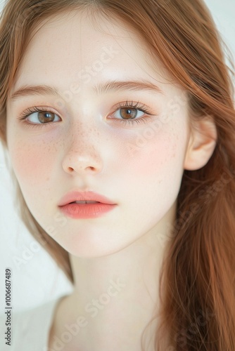 Natural Beauty Portrait of a Woman with Freckles and Soft Expression