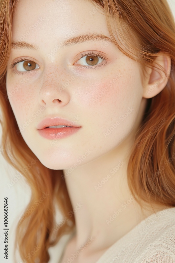 Natural Beauty Portrait of a Woman with Freckles and Soft Expression Natural Beauty Portrait of a Woman with Freckles and Soft Expression