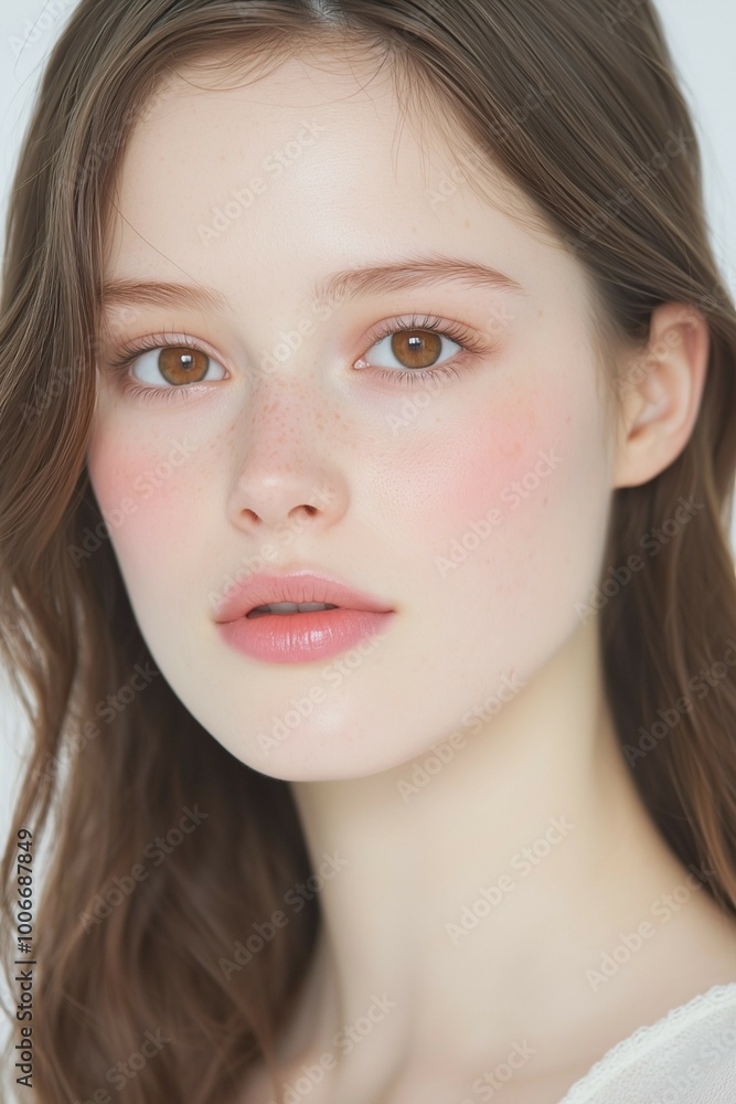 Natural Beauty Portrait of a Woman with Freckles and Soft Expression Natural Beauty Portrait of a Woman with Freckles and Soft Expression