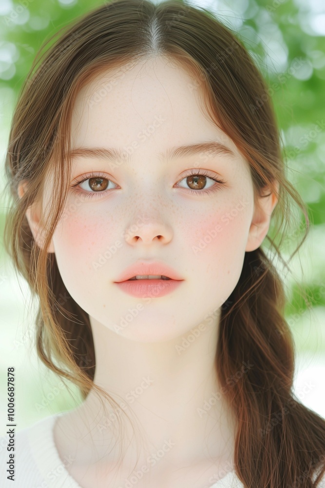 Natural Beauty Portrait of a Woman with Freckles and Soft Expression Natural Beauty Portrait of a Woman with Freckles and Soft Expression