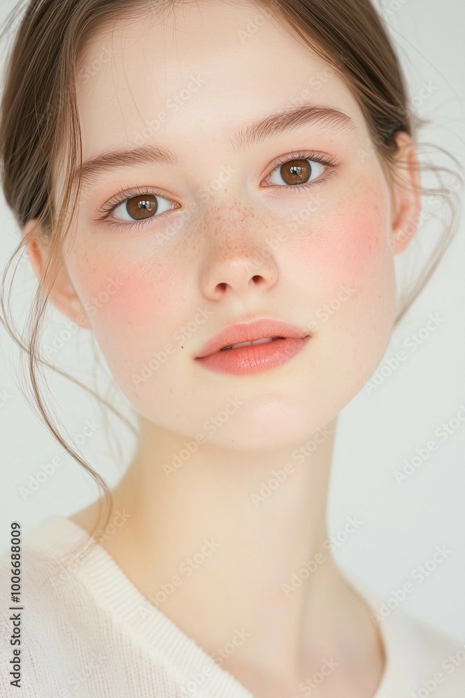 Natural Beauty Portrait of a Woman with Freckles and Soft Expression Natural Beauty Portrait of a Woman with Freckles and Soft Expression
