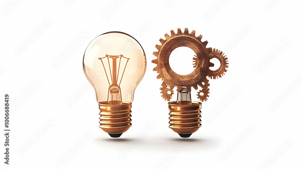 3D Lightbulb and Gear Icon Floating Together Isolated on White Background, Symbolizing Innovative Ideas and Teamwork in Vector Illustration 3D Lightbulb and Gear Icon Floating Together Isolated on White Background, Symbolizing Innovative Ideas and Teamwork in Vector Illustration