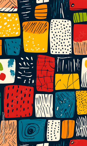 Hand-drawn 2D Doodle Tile and Carpet Patterns with White Borders – Geometric, Floral, and Abstract Designs