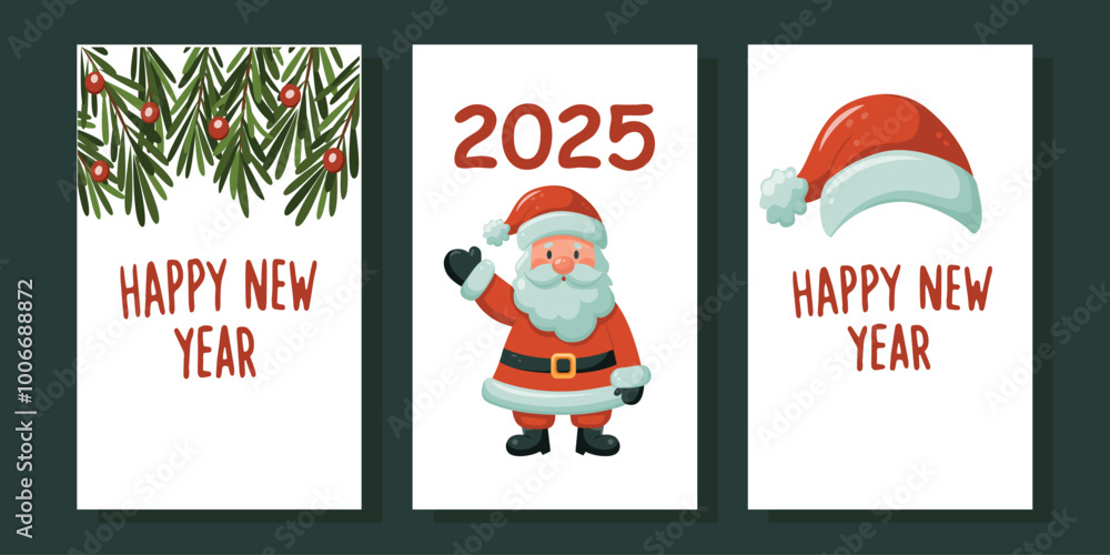 Fototapeta premium Vector set of postcards on a New Year theme.