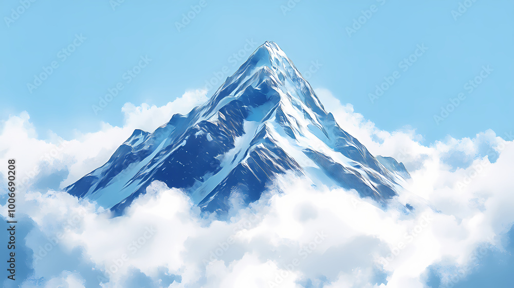 Majestic snowy mountain peak above the clouds. generative ai. Mountain Peak. Illustration Majestic snowy mountain peak above the clouds. generative ai. Mountain Peak. Illustration