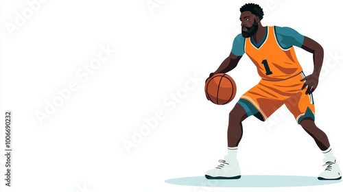 a basketball defense stance clipart, player ready to guard, flat design, isolated on white background