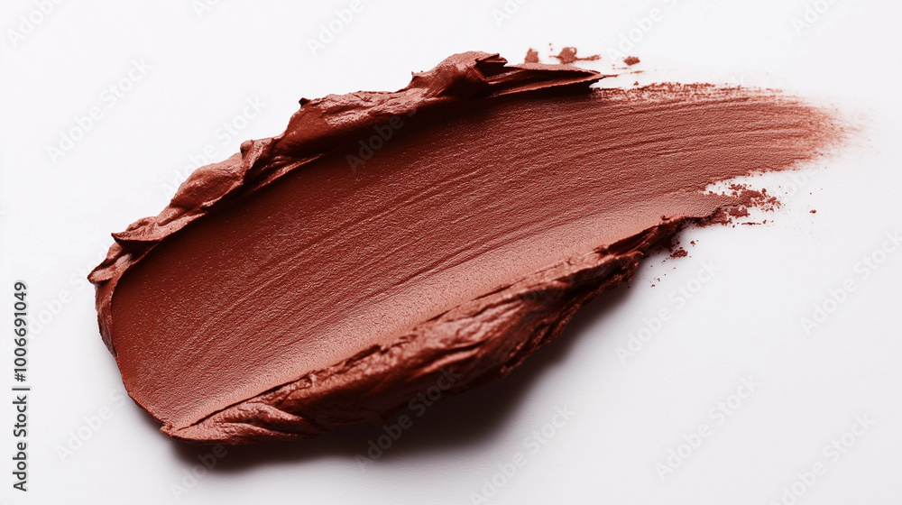 a single, elegant swatch of terracotta red lipstick on white background, with soft color gradients and subtle sheen to highlight the texture and glossiness of lip makeup a single, elegant swatch of terracotta red lipstick on white background, with soft color gradients and subtle sheen to highlight the texture and glossiness of lip makeup