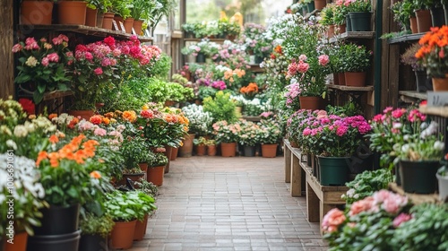 Vibrant Flower Display in Greenhouse Garden