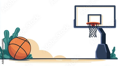 a basketball halfcourt shot clipart, longrange score, dynamic vector, isolated on white background photo