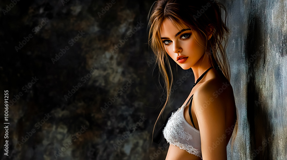 Anorexic girl, emphasizing unique features and fashion.