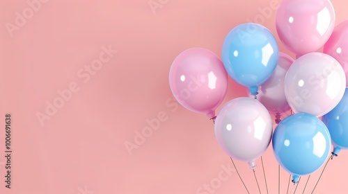 A collection of colorful balloons in pink and blue against a soft pastel background, ideal for celebrations.