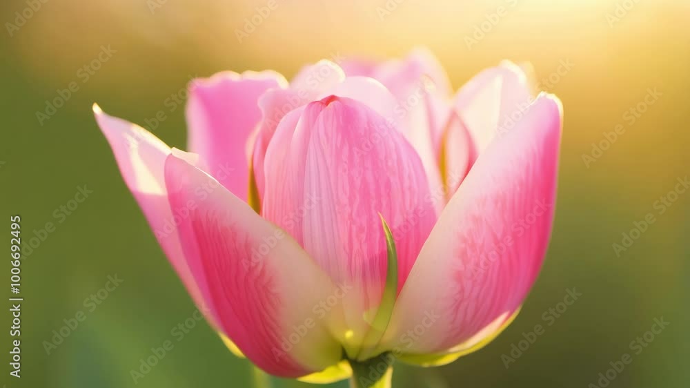 Radiant pink tulip blooming in warm sunrise light Radiant pink tulip blooming in warm sunrise light