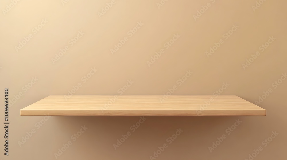Wooden Shelf Against a Tan Wall Wooden Shelf Against a Tan Wall