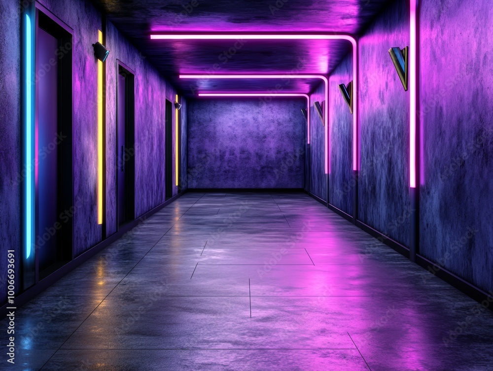 Neon Corridor in Cyberpunk Nightclub Neon Corridor in Cyberpunk Nightclub