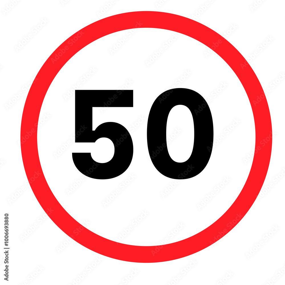 Speed limit sign 50 on a blank background. Ideal for traffic regulation, road safety, or urban planning. Speed limit sign 50 on a blank background. Ideal for traffic regulation, road safety, or urban planning.