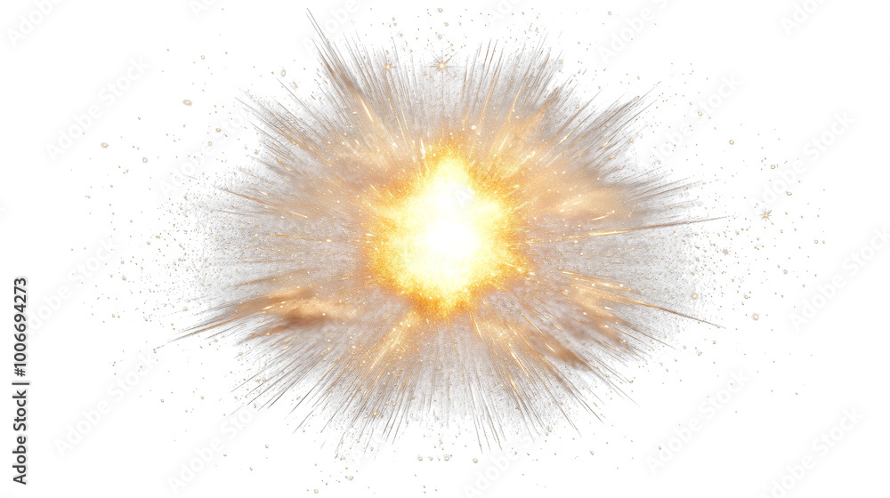 Fototapeta premium Golden explosion with sparks and light streaks transparent background