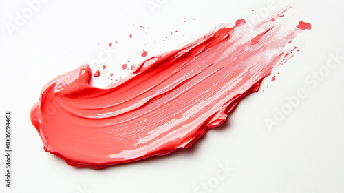 a vibrant swatch of coral pink liquid blush on a white background