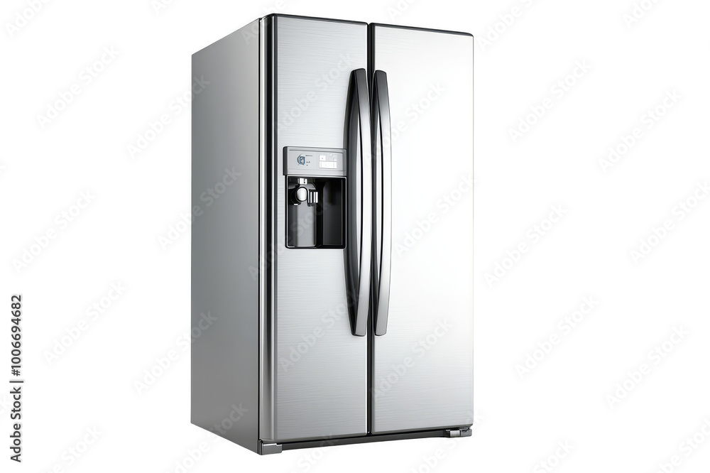 Modern steel home refrigerator on transparent background Modern steel home refrigerator on transparent background
