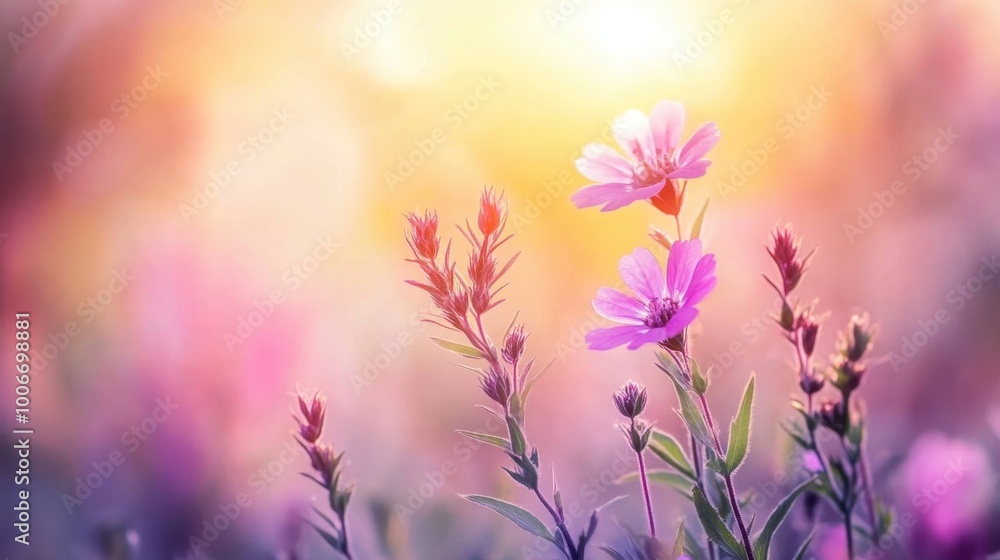 Naklejka premium Purple false saw wort wildflower standing tall in a sunlit Israeli meadow, with a soft, blurred background for focus.