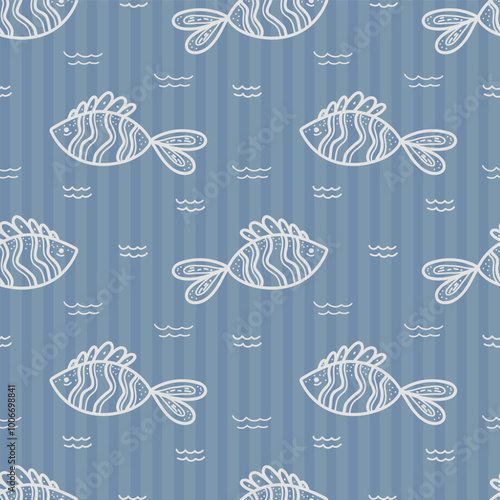The attributes of the marine theme are manually applied to the pattern: the sea, fish, bubbles.