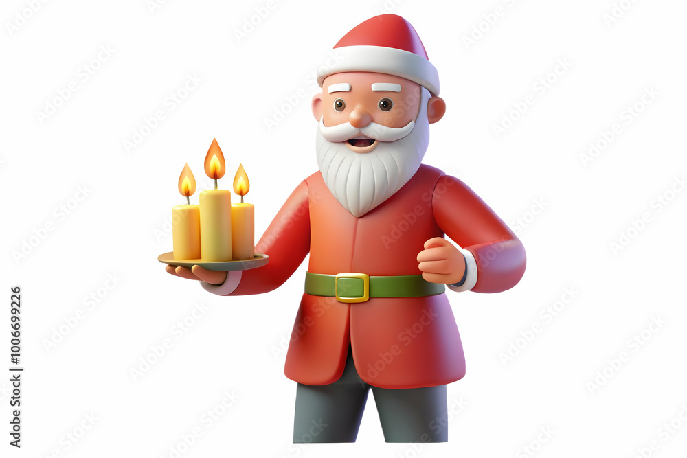 Flat Santa Holding Holographic Loy Krathong with Glowing Candles - Festive Vector Illustration with Copy Space for Holiday Messages Flat Santa Holding Holographic Loy Krathong with Glowing Candles - Festive Vector Illustration with Copy Space for Holiday Messages