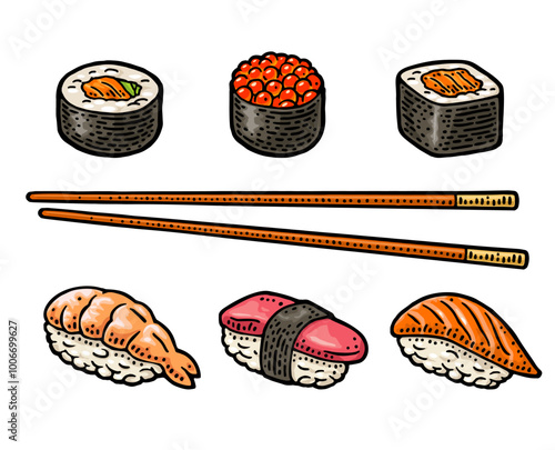 avocado, background, black, board, chalkboard, circle, color, colorful, cucumber, design, draw, engrave, engraved, engraving, fish, graphic, hatching, icon, illustration, ink, isolated, japan, maki, m