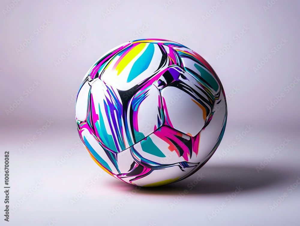 A colorful soccer ball on a white surface
