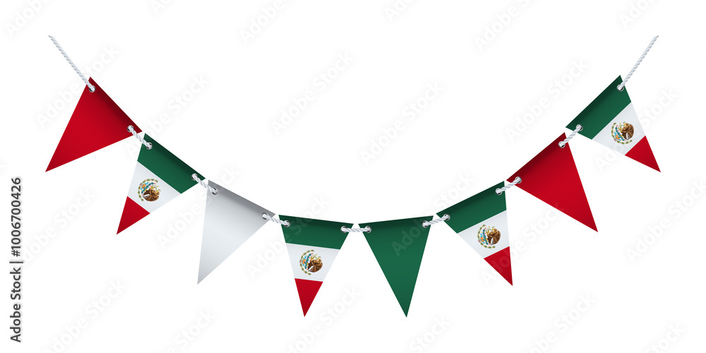 Fototapeta premium Garland with the flag of Mexico on a white background.