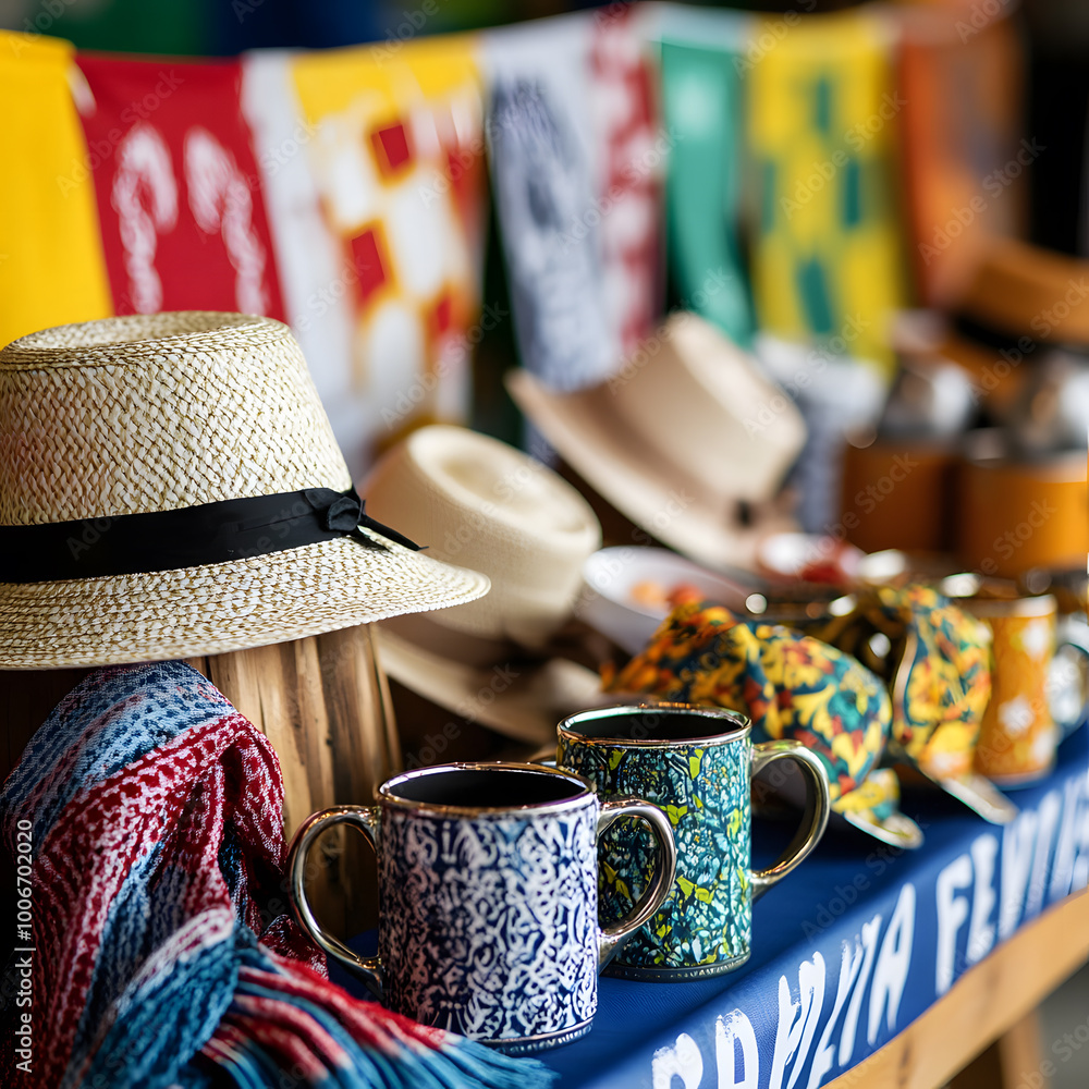 Oktoberfest souvenirs on display traditional hats mugs Oktoberfest souvenirs on display traditional hats mugs
