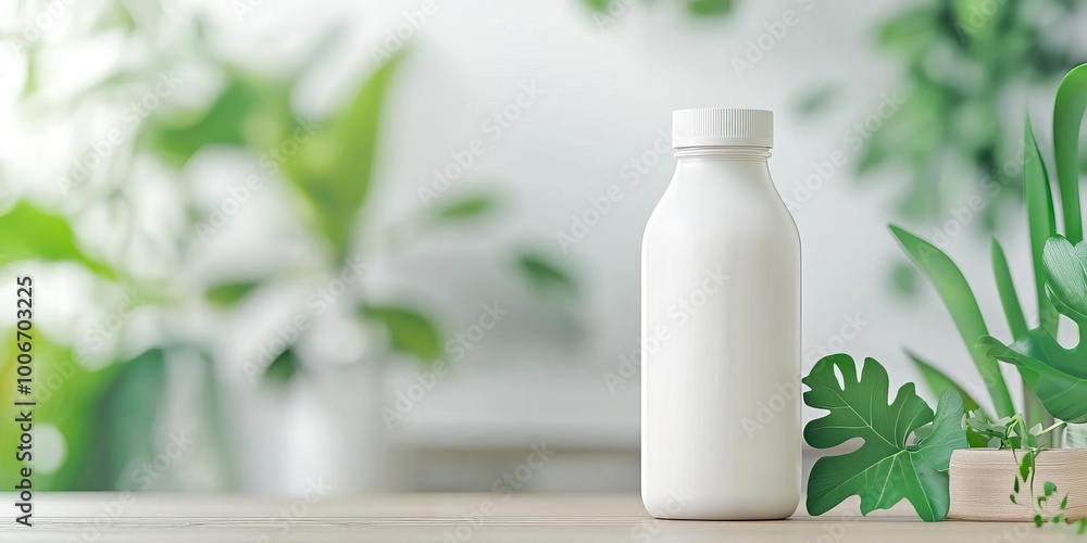 3D blank milk packaging mockup with natural textures, soft lighting, eco-friendly design concept for organic brands 3D blank milk packaging mockup with natural textures, soft lighting, eco-friendly design concept for organic brands