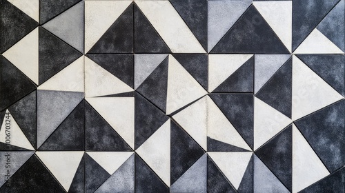 Wallpaper Mural A repeating tile design with interlocking triangles in dark gray and white, forming a sharp, geometric layout. Torontodigital.ca