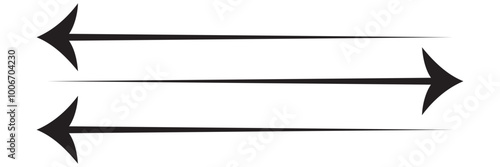 Straight long double vector arrow. Horizontal long straight arrow with two left and right pointers. Black width symbol isolated on white background