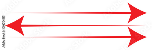 Straight long double vector arrow. Horizontal long straight arrow with two left and right pointers. Black width symbol isolated on white background