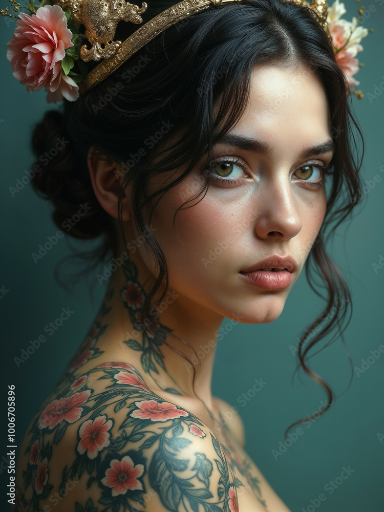 Girl with tattoo on body, portrait, close-up Girl with tattoo on body, portrait, close-up