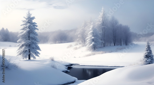 Wallpaper Mural winter landscape with snow-covered trees near the river in sunny weather Torontodigital.ca