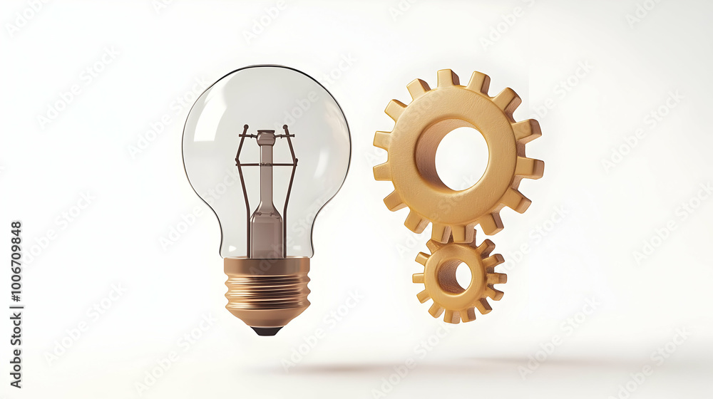 3D Lightbulb and Gear Floating Together Isolated on White Background - Vector Illustration Symbolizing Innovative Ideas Powered by Teamwork 3D Lightbulb and Gear Floating Together Isolated on White Background - Vector Illustration Symbolizing Innovative Ideas Powered by Teamwork