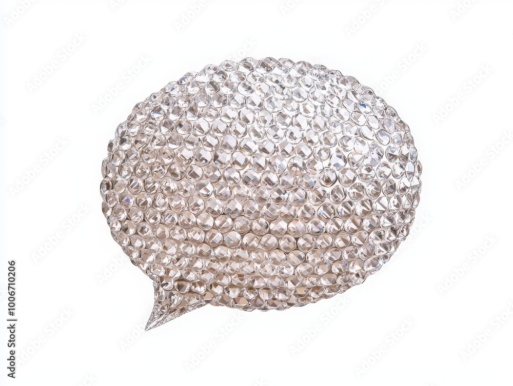 Sparkling crystal speech bubble isolated on white background, perfect for communication or creative themes. Sparkling crystal speech bubble isolated on white background, perfect for communication or creative themes.
