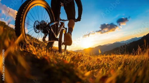 Mountain biking at sunset, capturing adventure and freedom in nature's vibrant colors.