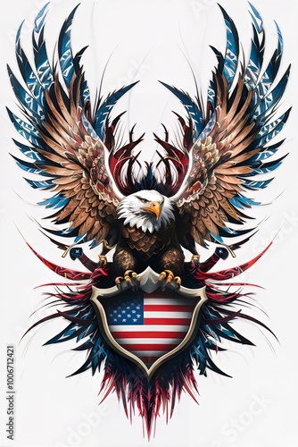 A tattoo art design of a eagle with american flag on it