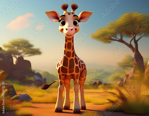 Cute Cartoon Giraffe Charac...
