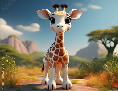 Cute Cartoon Giraffe Charac...