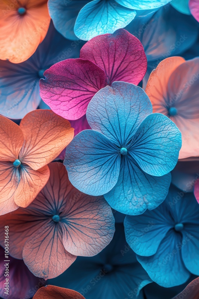 Vibrant and artistic close-up of blue and pink hydrangea flowers, showcasing delicate petals and stunning color variations for nature enthusiasts. Vibrant and artistic close-up of blue and pink hydrangea flowers, showcasing delicate petals and stunning color variations for nature enthusiasts.