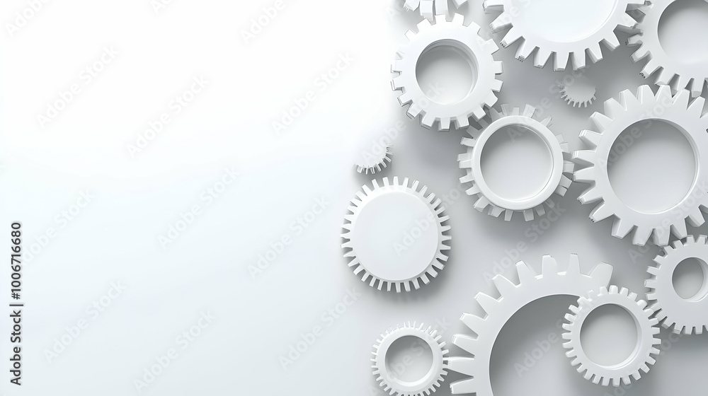 3D Icon of Glowing Gears on Plain White Background: Symbolizing Business Teamwork and Responsibility - Minimalist Design for Infographics and Banners 3D Icon of Glowing Gears on Plain White Background: Symbolizing Business Teamwork and Responsibility - Minimalist Design for Infographics and Banners