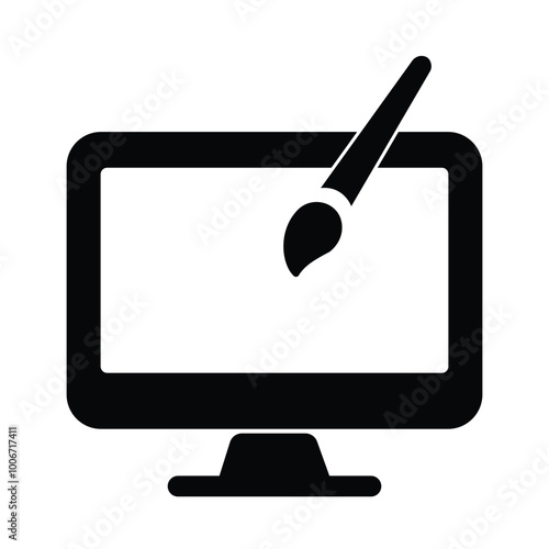 LCD screen with paint brush. Monitor screen and paint brush icon, vector, logo. Web design Icon, paint icon design for website, logo, app. Vector illustration.